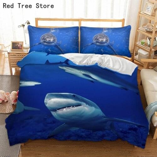 Big Shark Sea Animal Bedding Set HD Print Marine Fish Duvet Cover Pillowcase Twin Full Queen King Size 2/3PCS Kids Custom Design