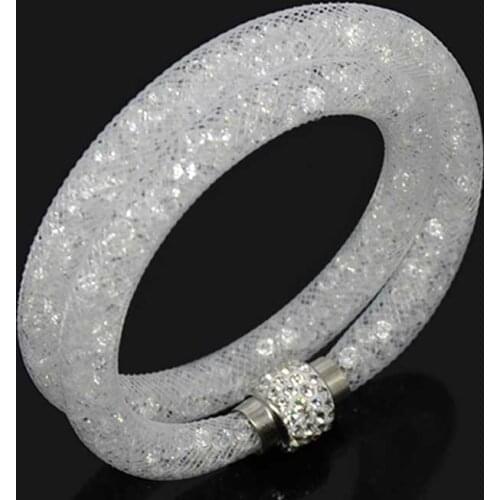 Chanfar Shining Design Crystal Mesh Double Bracelet With Crystal Filled Crystal Magnetic Clasp Wristband For Woman
