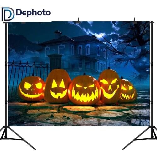 DePhoto Seamless Photography Backdrop Halloween Horror House Pumpkin Path Background Photobooth Photocall Customize Decoration