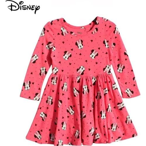 Disney Kids Clothes Baby Girls Dress Cartoon Minnie Mouse Pink Dress Cute Toddler Girl Fall Dress Little Girl Casual Dresses