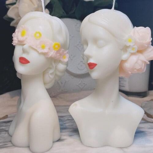 European style girl with closed eyes portrait blindfolded avatar sculpture scented candle plaster home decoration silicone mold