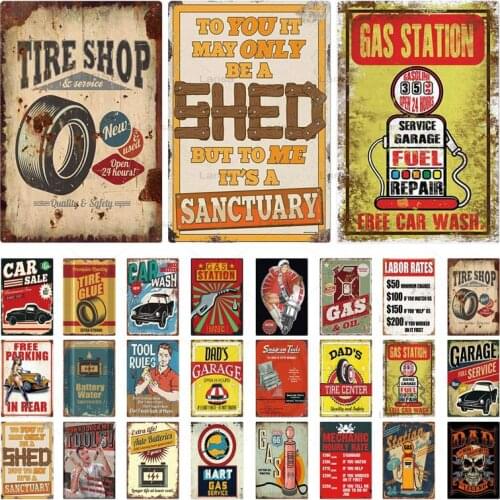 Garage Decoration Metal Tin Sign Car Motor Oil Shabby Vintage Home Decorative Plaque Car Tire Metal Poster Wall Art Stickers