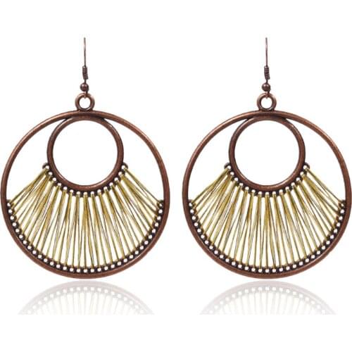 HC Fashion Round Drop Punk Style Earrings Women Bohemian Jewelry Vintage Tassel Dangle Ethnic Earrings oorbellen Drop Earrings F