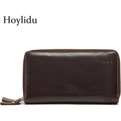 Korean New Genuine Cow Leather Mens Wallet Business Long Clutch Bag Large Capacity Male Card Holder Fashion Handbag Coin Purse