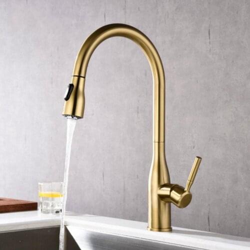 Kitchen Faucet Pull Out Cold and Hot Brushed Gold Black Single Holder Single Hole Sink Faucet Mixer