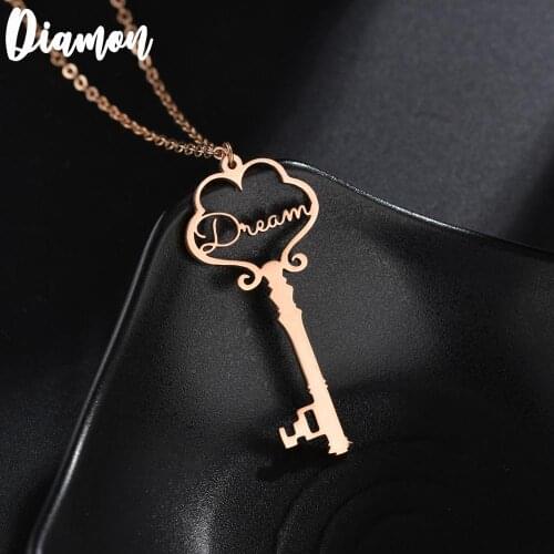 Diamon Customized Fashion Stainless Steel Name Necklace Personalized Gold Key Choker Necklace Pendant Nameplate Gift