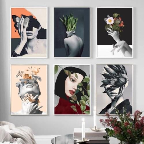 Fashion Flower Sexy Woman Abstract Nordic Poster and Prints Wall Art Canvas Painting Print Pictures for Living Room Salon Decor