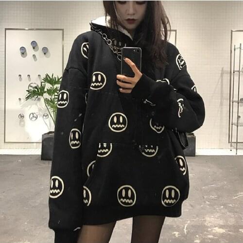 Fashion couple long-sleeved hooded sweatshirt women Winter new casual loose ins Harajuku hip-hop punk Gothic Ulzzang sweatshirt