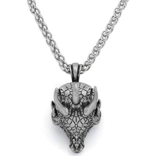 Dragon Head Silver Necklace 3D Dragon Head Silver Men Jewelry