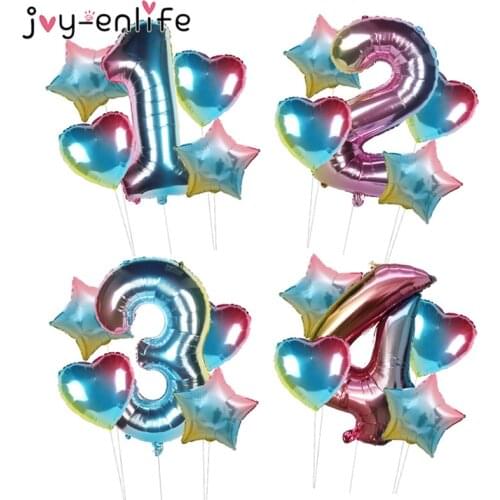 5pcs Rainbow Color Number Foil Balloons Set 1 2 3 4 5 6 7 8 9th Birthday Party Decorations Kids Baby Shower Girl Globos Supplies