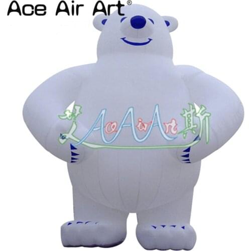 Interesting and happy white standing inflatable cartoon bear model with hands on waist for advertising/amusement park display