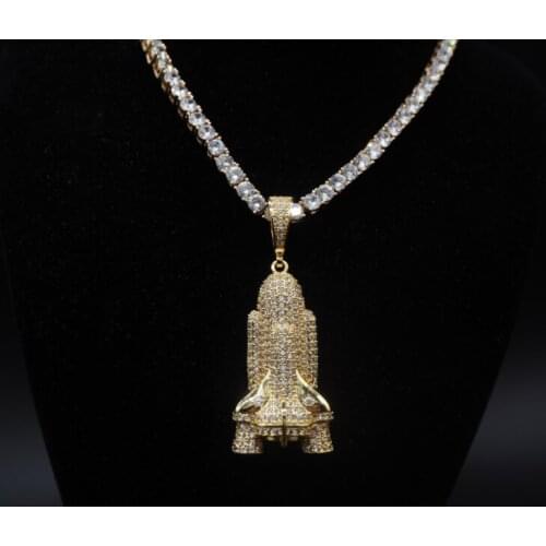 New high-quality rocket-shaped hip-hop pendant AAAA zircon inlaid copper necklace fashionable European and American street fashi