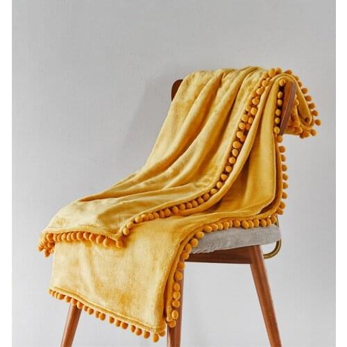 Pure Color Flannel Bayberry Ball Hair Ball Plain Blanket Covering Blanket Napping Blanket Autumn and Winter Gifts