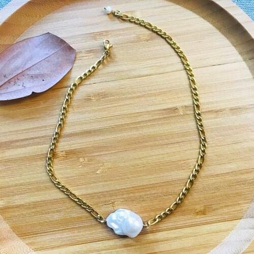 Fashion stainless steel chain necklace baroque pearl pendant high quality jewelry for women exquisite punk clothes accessories