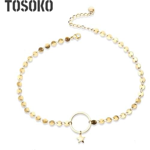 TOSOKO Small Design Five-Pointed Star Clavicle Necklace Round Brand Star For Women Stainless Steel Necklace BSP267