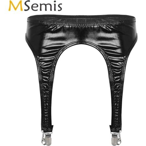 Womens Shiny Metallic Garter Belt Sexy Glossy Garter Straps Lingerie for Thigh High Stockings Femme Underwear Exotic Accessories
