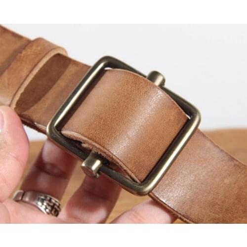 Luxury handmade retro casual classic buckle denim style cowhide copper buckle mens belt vintage belt 100% genuine leather