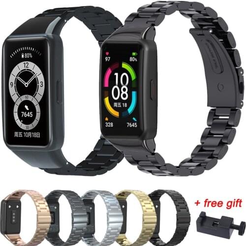 Correa For Huawei Band 6 & Honor Band 6 Strap Stainless Steel Watch band Bracelet Metal Watchband Wristband with Adjustment tool