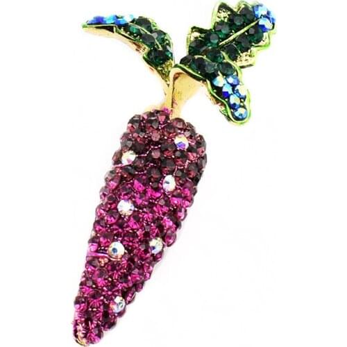 Crystal Red Radish Brooches For Women Inlay Rhinestone Brooch Pins Jewelry Accessories