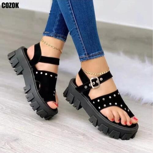 Woman Platform Gladiator Thong Sandals 2021 Summer Women Ankle Strap High Heels Ladies Narrow Band Chunky Shoes Female Footwear