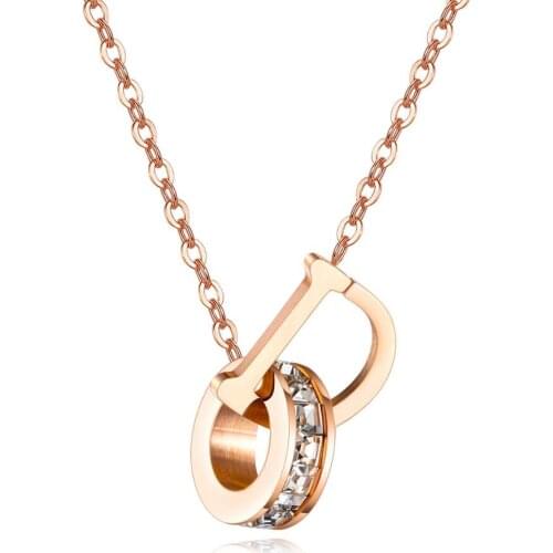 Trendy Round CZ Letter D Necklace for Women Charm Rose Gold Color Stainless Steel Collar Jewelry Drop Shipping