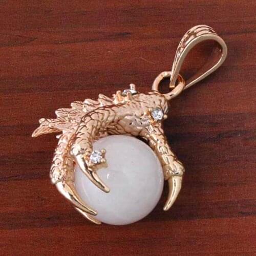Trendy-beads Retro Light Yellow Gold Color Dragon Claw Wrap White Jades Quartz Ball Bead Vintage Pendant Charm Jewelry