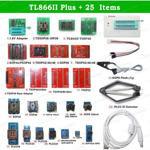 TL866II Plus USB Programmer Support 15000+IC SPI Flash NAND EEPROM MCU PIC AVR Replace TL866A TL866CS + 25Pcs Adapters