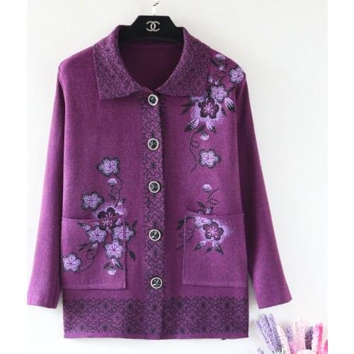 Large size knitted Sweater Cardigan Spring Autumn Single-breasted Jacket Middle-aged and Elderly Womens Sweaters Outwear Tops