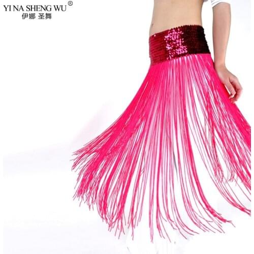 Newstyle Belly Dance Stretch Sequin Tassel Hip Scarf BellyDance Costume Accessories Waist Chain Belt Long Skirt Dancer Hip Scarf