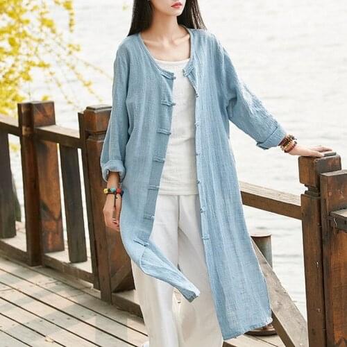 Oriental Chinese Style Women Autumn Cardigan Jacket Gown Bohemian Loose Full Sleeve Linen Kimono Vintage Tai Chi Clothing Teaism