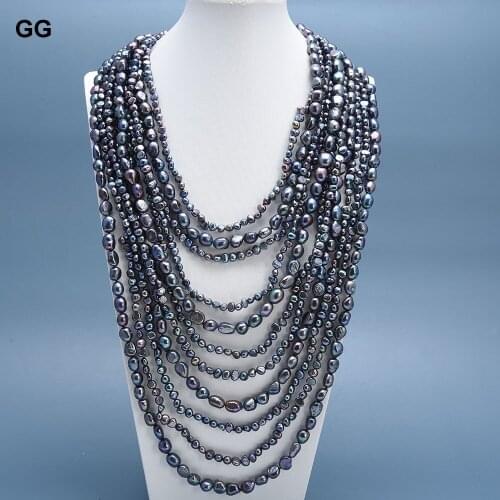 GuaiGuai Jewelry 18"-32" 11 Strands Natural Freshwater Black Pearl Keshi Pearl Necklace For Women