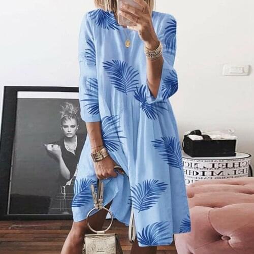 Plus Size Casual O Neck Butterfly Print Women Half Sleeve Maple Leaf Print Loose Vintage Dress Mid Waist Irregular Dress