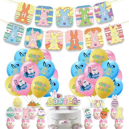 1Set Happy Easter Egg Bunny Banner + Latex Balloons + Cake Toppers for Home Office School Party Decor easter decoration balloons