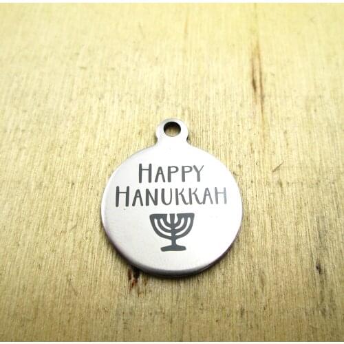 10pcs/lot--happy hanukkah stainless steel charms - Laser Engraved - Customized - DIY Charms Pendants