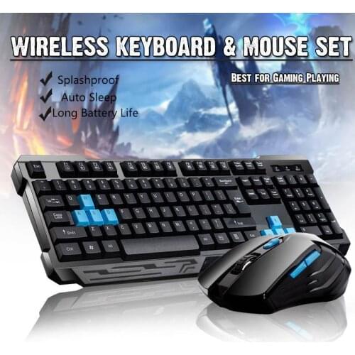 2.4G Wireless Gaming Keyboard Mouse Combos / Auto Sleep / Anti-ghosting / Adjustable DPI / 10m USB Receiver Adapter