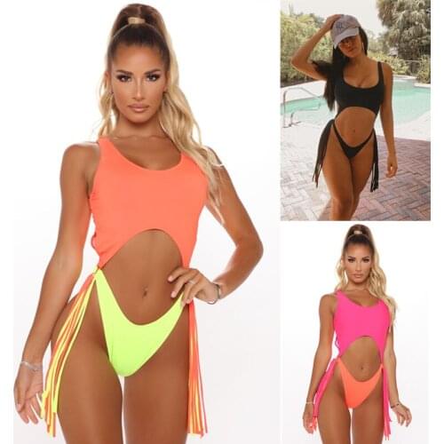 2021 Summer Sexy Printed Womens Swimsuit Push-up Beachwear Womens Tights Womens Swimsuits XL One Piece Halter Swimwear Fringe