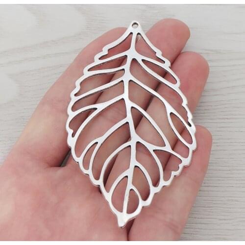 3 x Large Leaf Charms Pendants Hollow Open for Necklace Jewelry Making Findings 90x50mm