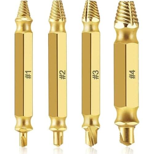4Pcs Damaged Screw Extractor Set Easily Remove Stripped or Damaged Screws Double Ended Stripped Removers Hand Tool Sets