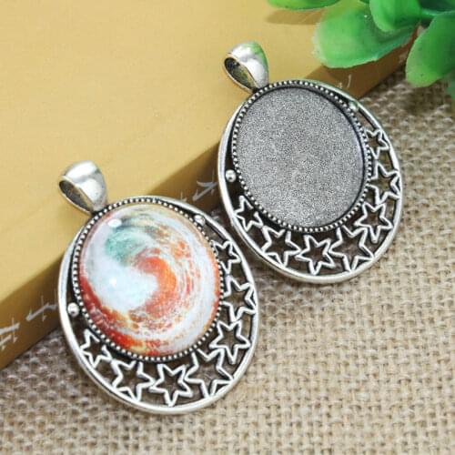 5pcs 25mm Inner Size Zinc alloy moon Necklace Pendant Cameo Cabochon Base Base Tray Bezel Blank F-020110
