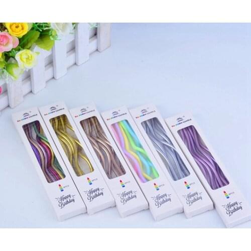 6Pcs/lot Creative Threaded Candle Curved Spiral Cake Candle Long Multicolor Colored Curving Cake Safe Flames Kids Birthday