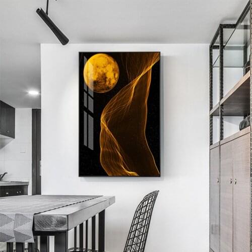 Abstract Orange Moon Night Canvas Painting Modern Entrance Painting Wall Art Picture for Living Room Creative Poster Print Decor