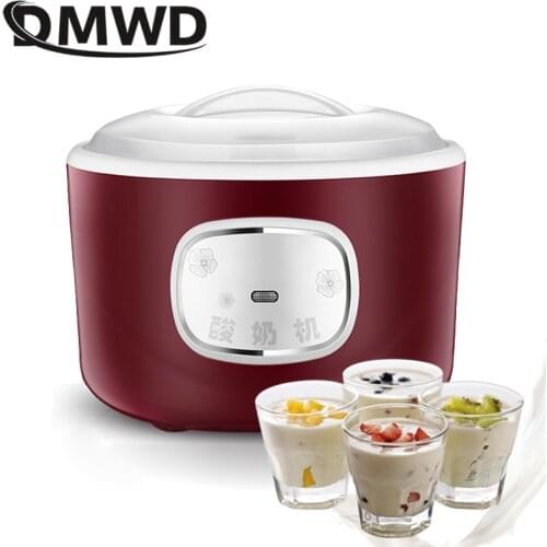 DMWD 1L Smart Automatic Electric Yogurt Maker Natto Rice Wine Machine With stainless steel liner 4 Glass Cups Kithchen Appliance