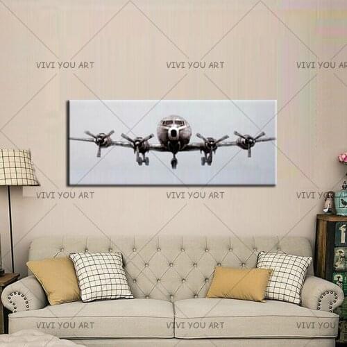 Free Shipping 100% Hand-Painted Gray Plane Landing Modern Oil Painting On Canvas Wall Art Picture Living Room Home Decor