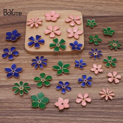 BoYuTe (20 Pieces/Lot) Zinc Alloy Materials Blue Green Pink Enamel Flower DIY Handmade Jewelry For Accessories
