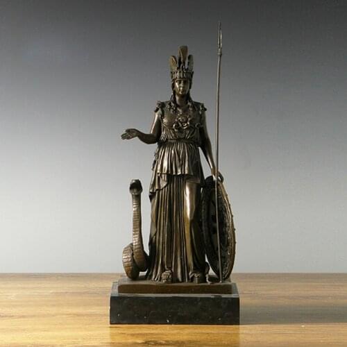Athena Bronze Statue Greek Myth Olympus Goddess of Wisdom and War Sculpture Vintage Art Figurine Home Decor 46CM