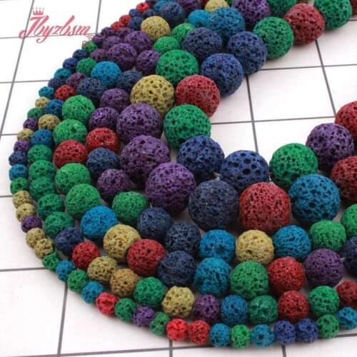Natural Volcanic Lava Rock Colourful Round 4/6/8/10/12mm Stone Beads For DIY Jewelry Making Bracelet Strand 15" Free Shipping