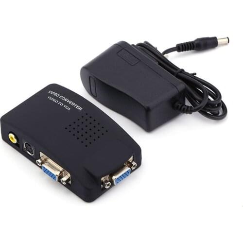 Black AV to VGA Adapter RCA VGA Converter PC Laptop Video TV RCA Composite S-Video AV In To PC VGA LCD Out Converter Switch Box