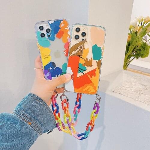 Color Graffiti Chain Phone Cases for iphone 12 11 Pro Max X XS Max XR 7 8 Plus SE2020 Bracelet Soft Cover ins Popular Gift