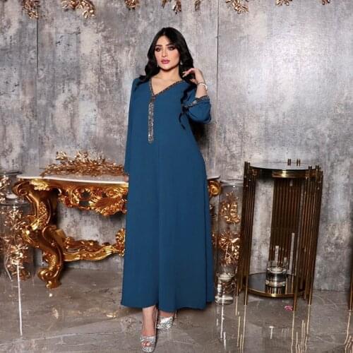 Elegant ethnic diamond ribbon long dress womens dress 2021 autumn Europe, Middle East, Arabia, Dubai Ramadan new Abaya sparklin