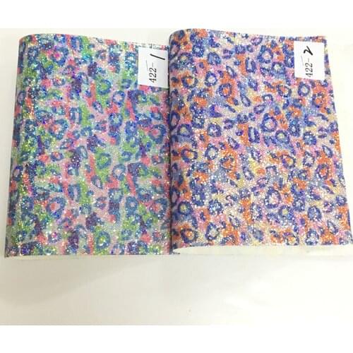 Colorful Leopard Design Holographic Super Shiny PU Faux Leather Fabric Sheet for Shoe/Bag/Decoration/DIY Accessories
